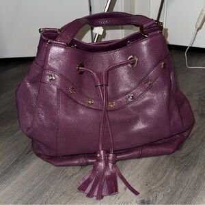MCM Purple Leather Studded Drawstring Bag